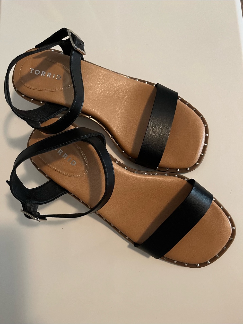 torrid Black and Tan Ankle Strap Wedge Sandals